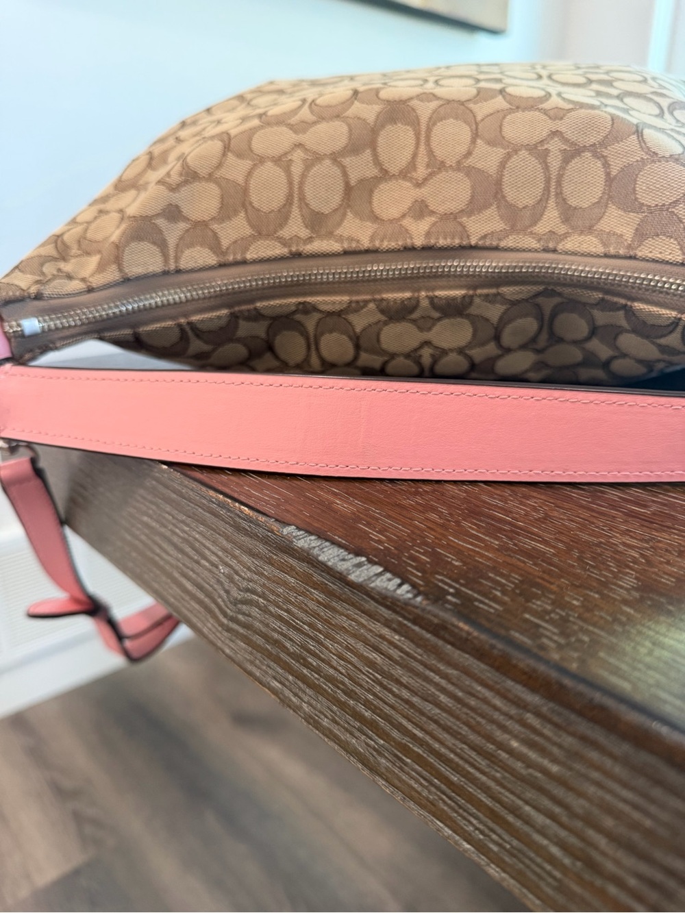 Coach Celeste Signature Canvas Hobo Bag with Pink Leather. Style F58327 - Picture 4 of 7